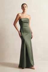 Strapless Satin Mermaid Bridesmaid Dress in Olive - KISS BRIDAL Bridesmaid Dresses