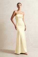 Strapless Satin Mermaid Bridesmaid Dress in Pastel Yellow - KISS BRIDAL Bridesmaid Dresses