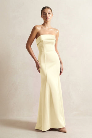 Strapless Satin Mermaid Bridesmaid Dress in Pastel Yellow - KISS BRIDAL Bridesmaid Dresses