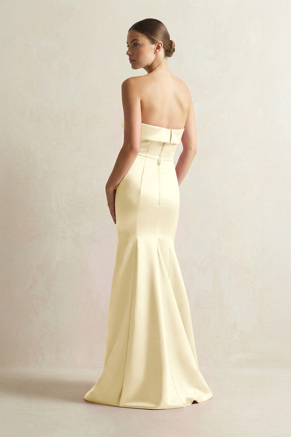 Strapless Satin Mermaid Bridesmaid Dress in Pastel Yellow - KISS BRIDAL Bridesmaid Dresses