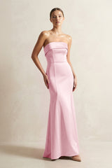 Strapless Satin Mermaid Bridesmaid Dress in Pink - KISS BRIDAL Bridesmaid Dresses