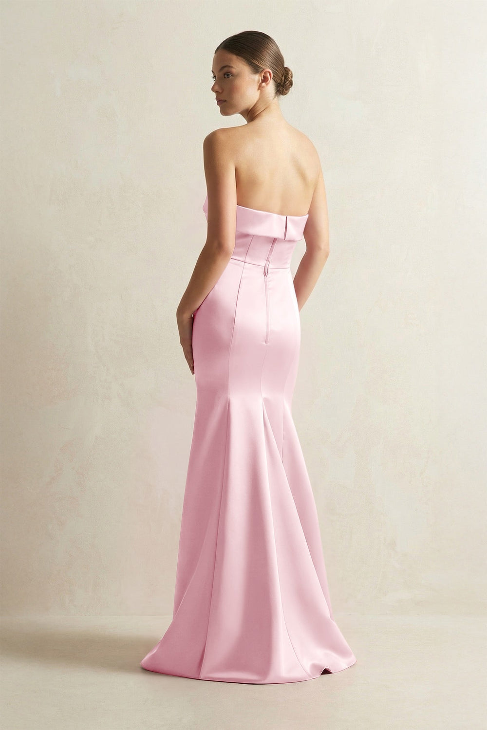 Strapless Satin Mermaid Bridesmaid Dress in Pink - KISS BRIDAL Bridesmaid Dresses