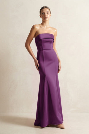 Strapless Satin Mermaid Bridesmaid Dress in Plum - SHE IS ME Bridesmaid Dresses