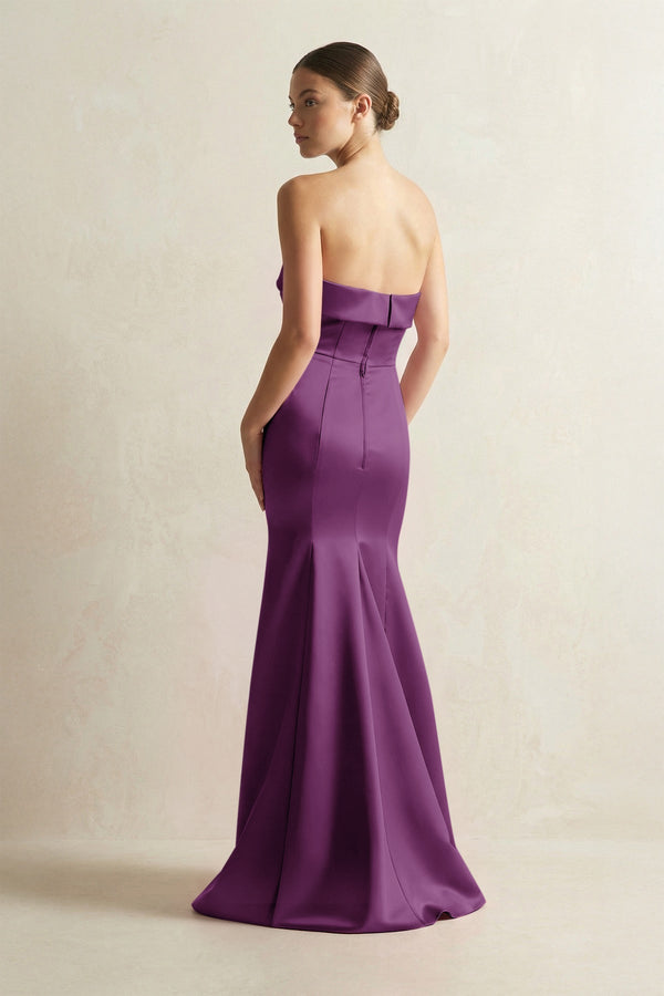 Strapless Satin Mermaid Bridesmaid Dress in Plum - SHE IS ME Bridesmaid Dresses
