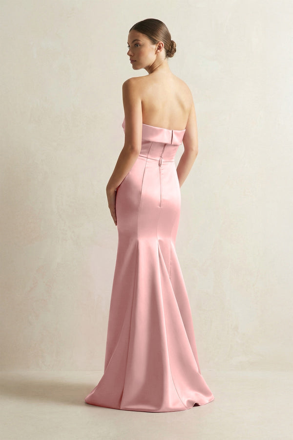 Strapless Satin Mermaid Bridesmaid Dress in Rosette - KISS BRIDAL Bridesmaid Dresses