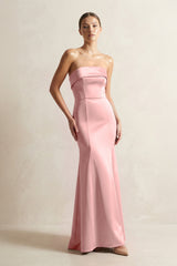 Strapless Satin Mermaid Bridesmaid Dress in Rosette - KISS BRIDAL Bridesmaid Dresses