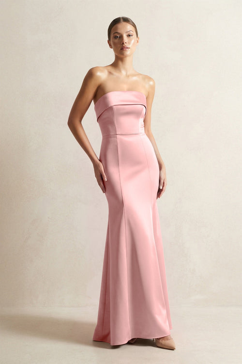 Strapless Satin Mermaid Bridesmaid Dress in Rosette - KISS BRIDAL Bridesmaid Dresses