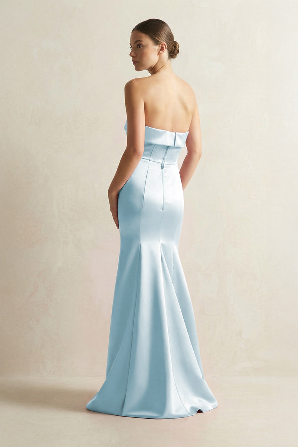 Strapless Satin Mermaid Bridesmaid Dress in Sky Blue - KISS BRIDAL Bridesmaid Dresses