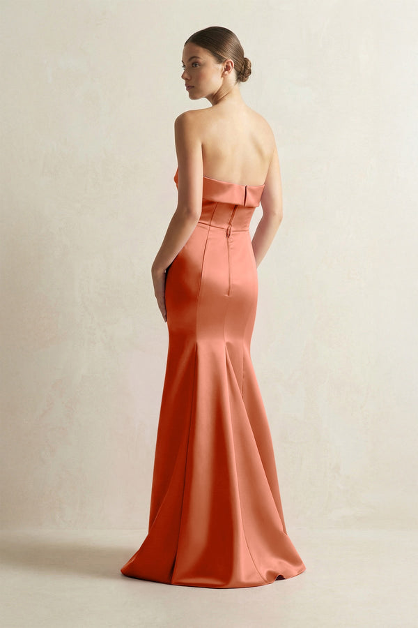 Strapless Satin Mermaid Bridesmaid Dress in Terracotta - KISS BRIDAL Bridesmaid Dresses