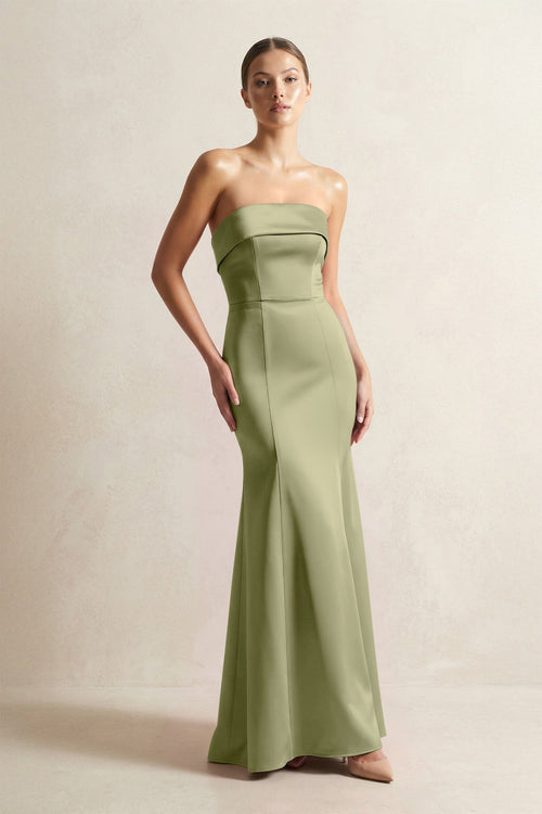 Strapless Satin Mermaid Bridesmaid Dress in Thyme - KISS BRIDAL Bridesmaid Dresses