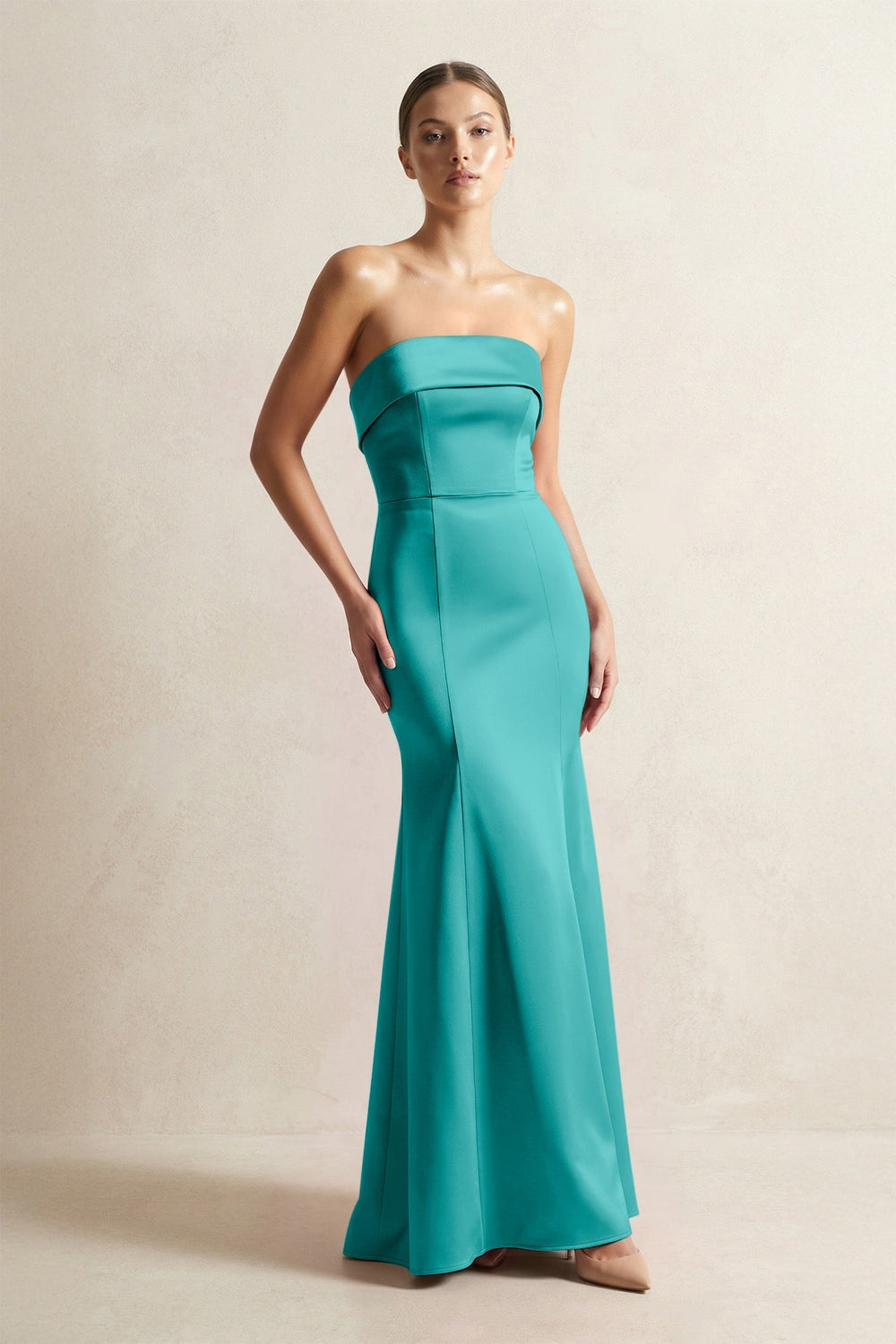 Strapless Satin Mermaid Bridesmaid Dress in Turquoise - KISS BRIDAL Bridesmaid Dresses