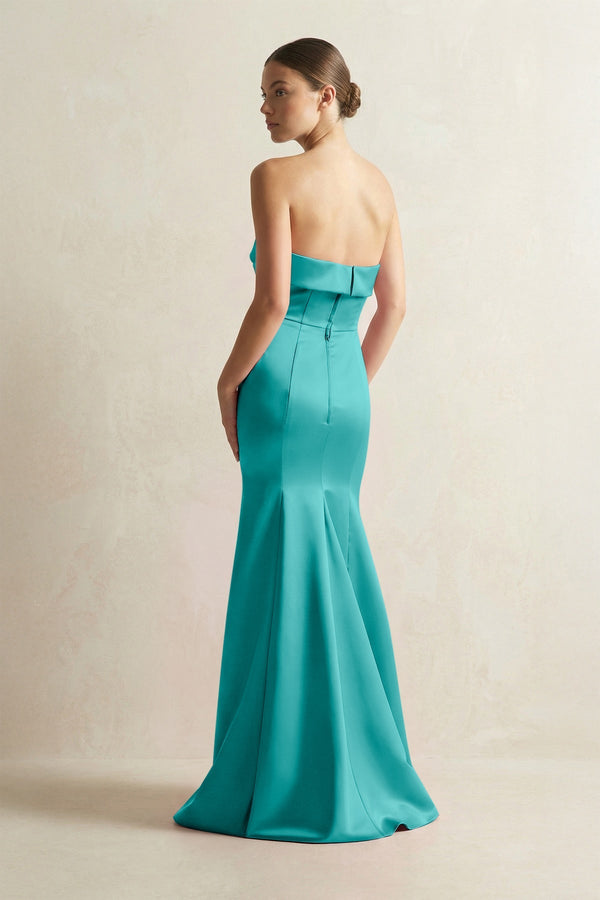Strapless Satin Mermaid Bridesmaid Dress in Turquoise - KISS BRIDAL Bridesmaid Dresses