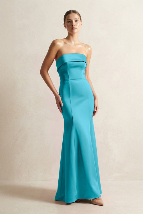 Strapless Satin Mermaid Bridesmaid Dress in Viridian Green - KISS BRIDAL Bridesmaid Dresses