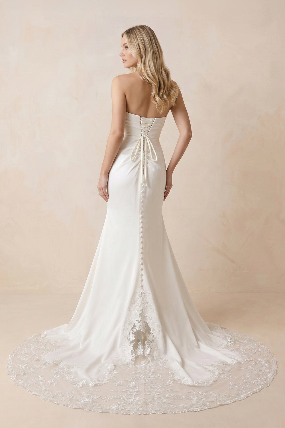 Strapless Satin Mermaid Ruched Wedding Dress With Slit in White