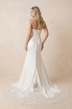 Strapless Satin Mermaid Ruched Wedding Dress With Slit in White