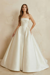 Strapless Satin Pleated Ball Gown in Ivory - KISS BRIDAL Wedding Dresses