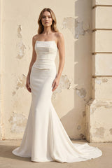 Strapless Satin Pleated Mermaid Wedding Dress - KISS BRIDAL Wedding Dresses