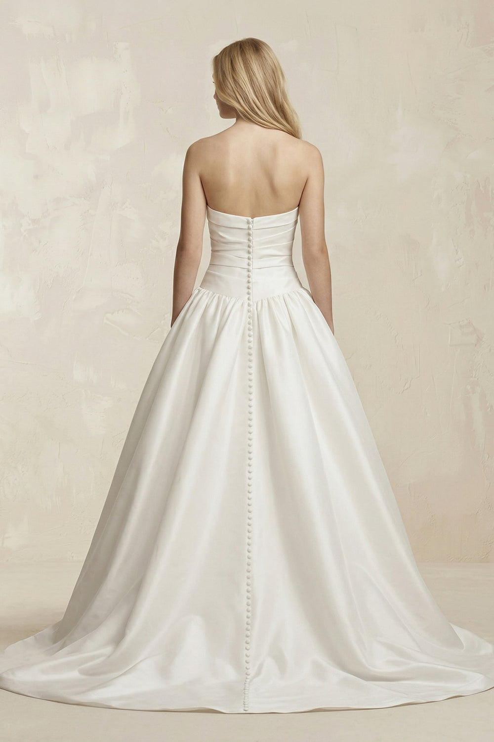 Strapless Satin Ruched A - Line Maxi Wedding Dress in White - KISS BRIDAL Wedding Dresses