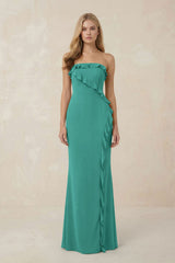 Strapless Ruffled Sheath Bridesmaid Dress in Sea Glass - KISS BRIDAL Bridesmaid Dresses