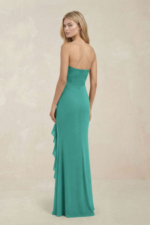 Strapless Ruffled Sheath Bridesmaid Dress in Sea Glass - KISS BRIDAL Bridesmaid Dresses