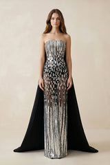 Strapless Sequins Sheath Wedding Dress With Train in Black - KISS BRIDAL Wedding Dresses