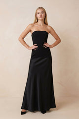 Strapless Sheath Matte Satin Maxi Dress in Black – KISS BRIDAL