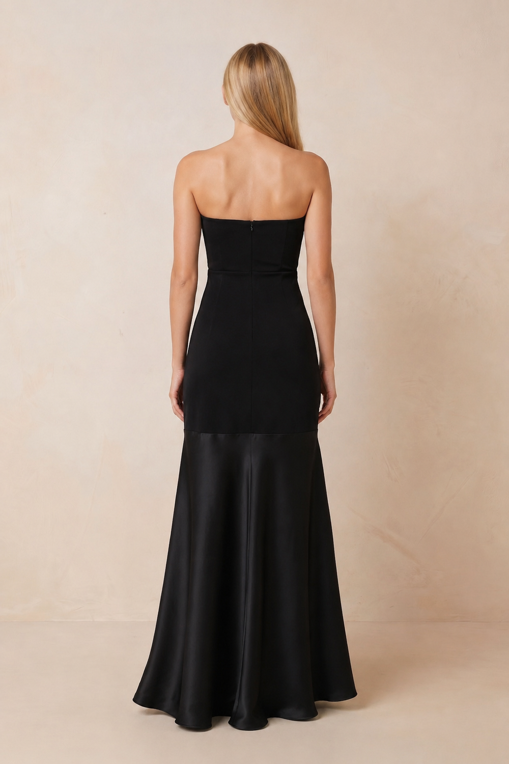 Strapless Sheath Matte Satin Maxi Dress in Black – KISS BRIDAL Dresses