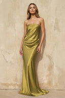 Strapless Sheath Maxi Dress in Olive - KISS BRIDAL PROM DRESSES