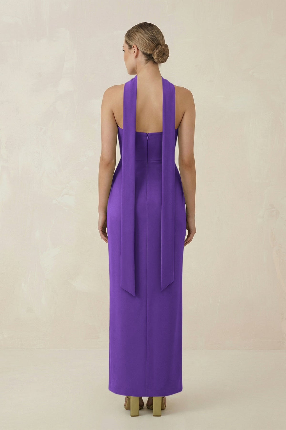 Strapless Sheath Midi Bridesmaid Dress With Ribbon in Amethyst - KISS BRIDAL Bridesmaid Dresses