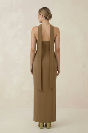 Strapless Sheath Midi Bridesmaid Dress With Ribbon in Apple Cinnamon - KISS BRIDAL Bridesmaid Dresses
