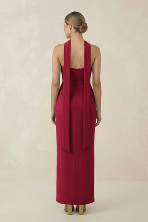Strapless Sheath Midi Bridesmaid Dress With Ribbon in Berry - KISS BRIDAL Bridesmaid Dresses