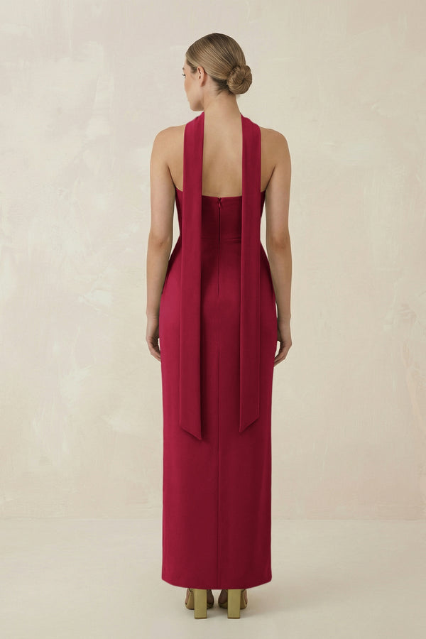 Strapless Sheath Midi Bridesmaid Dress With Ribbon in Berry - KISS BRIDAL Bridesmaid Dresses