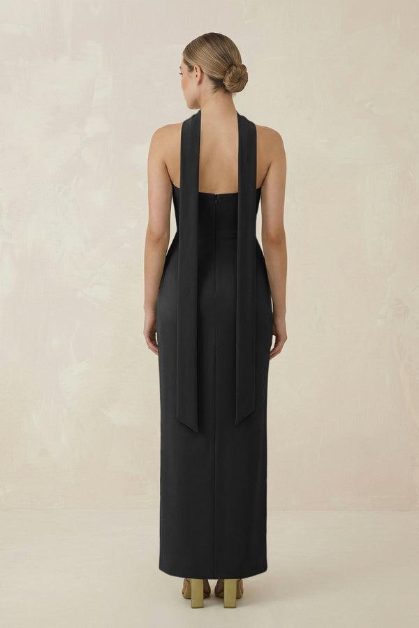 Strapless Sheath Midi Bridesmaid Dress With Ribbon in Black - KISS BRIDAL Bridesmaid Dresses