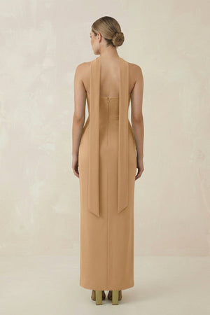 Strapless Sheath Midi Bridesmaid Dress With Ribbon in Bronzer - KISS BRIDAL Bridesmaid Dresses