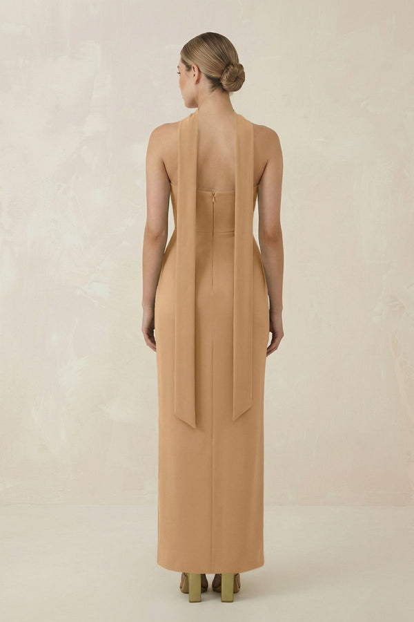 Strapless Sheath Midi Bridesmaid Dress With Ribbon in Bronzer - KISS BRIDAL Bridesmaid Dresses