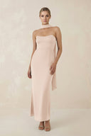 Strapless Sheath Midi Bridesmaid Dress With Ribbon in Buttercream - KISS BRIDAL Bridesmaid Dresses