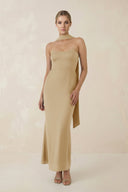 Strapless Sheath Midi Bridesmaid Dress With Ribbon in Champagne - KISS BRIDAL Bridesmaid Dresses