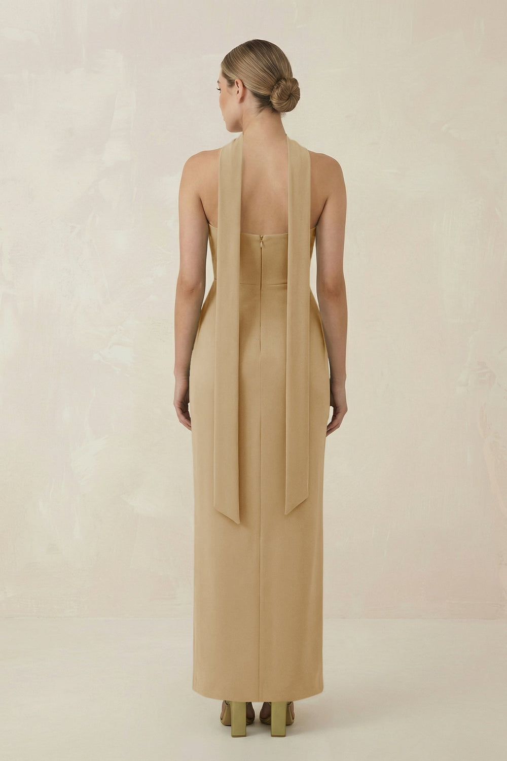 Strapless Sheath Midi Bridesmaid Dress With Ribbon in Champagne - KISS BRIDAL Bridesmaid Dresses