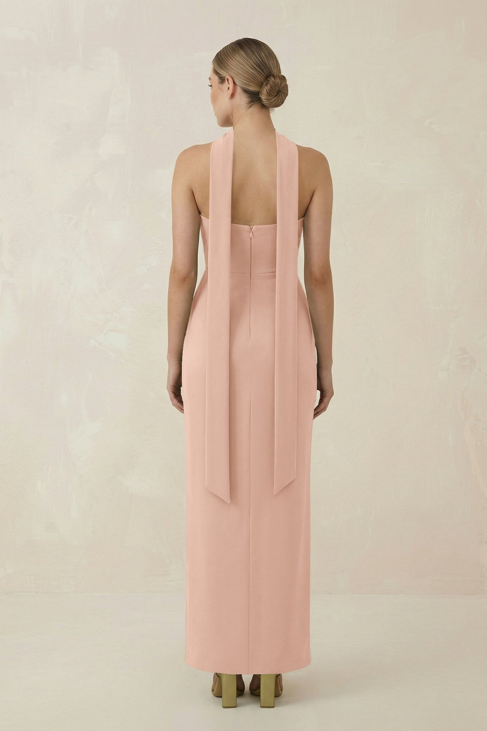 Strapless Sheath Midi Bridesmaid Dress With Ribbon in Champagne Rose - KISS BRIDAL Bridesmaid Dresses
