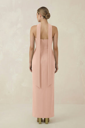 Strapless Sheath Midi Bridesmaid Dress With Ribbon in Champagne Rose - KISS BRIDAL Bridesmaid Dresses