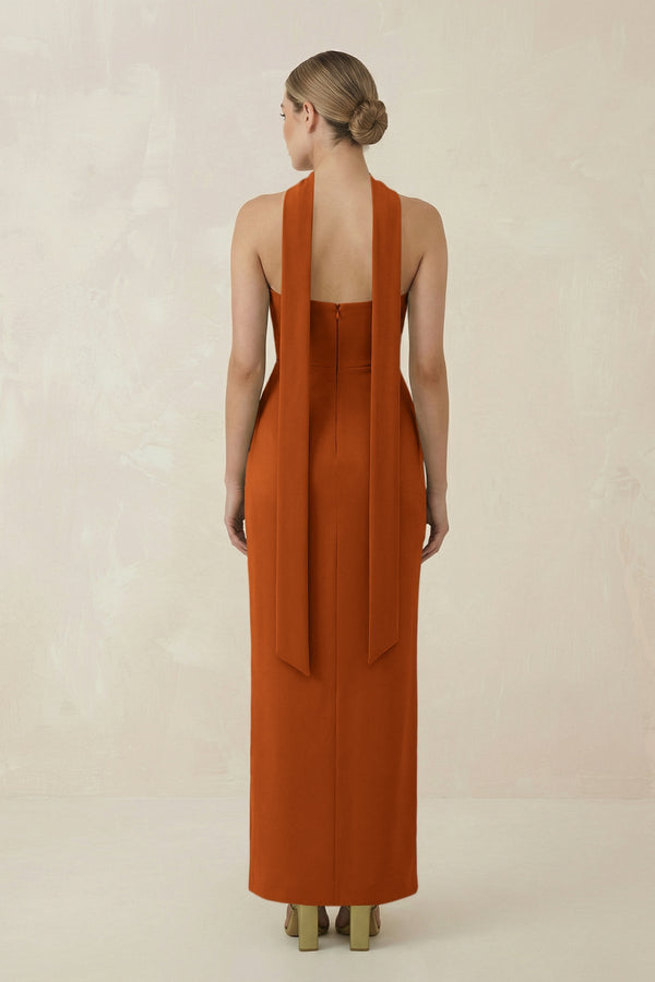 Strapless Sheath Midi Bridesmaid Dress With Ribbon in Cinnamon - KISS BRIDAL Bridesmaid Dresses