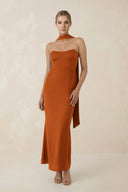 Strapless Sheath Midi Bridesmaid Dress With Ribbon in Cinnamon - KISS BRIDAL Bridesmaid Dresses