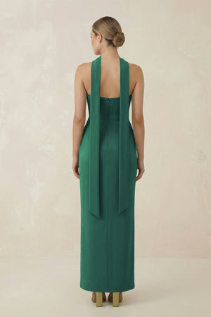 Strapless Sheath Midi Bridesmaid Dress With Ribbon in Dark Green - KISS BRIDAL Bridesmaid Dresses