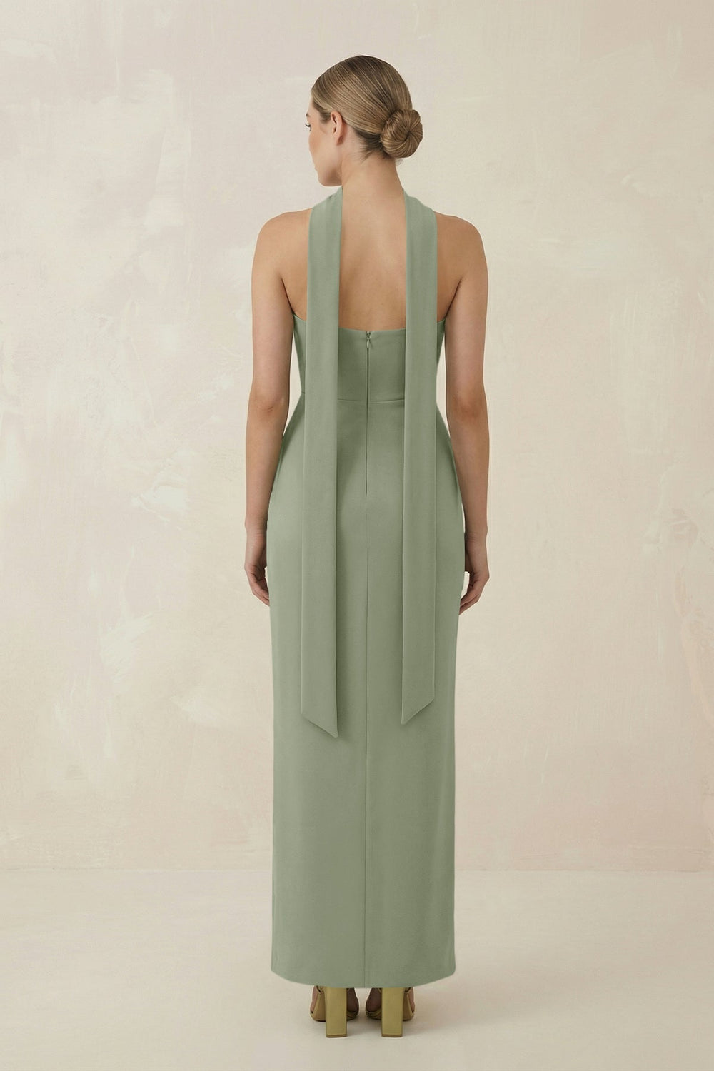 Strapless Sheath Midi Bridesmaid Dress With Ribbon in Dove Gray - KISS BRIDAL Bridesmaid Dresses