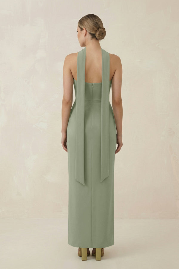 Strapless Sheath Midi Bridesmaid Dress With Ribbon in Dove Gray - KISS BRIDAL Bridesmaid Dresses