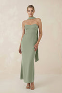 Strapless Sheath Midi Bridesmaid Dress With Ribbon in Dove Gray - KISS BRIDAL Bridesmaid Dresses