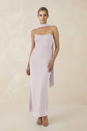 Strapless Sheath Midi Bridesmaid Dress With Ribbon in Dusk - KISS BRIDAL Bridesmaid Dresses