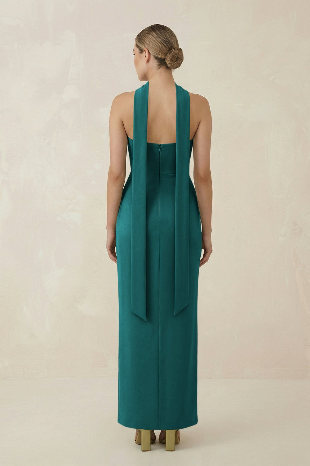 Strapless Sheath Midi Bridesmaid Dress With Ribbon in Emerald - KISS BRIDAL Bridesmaid Dresses