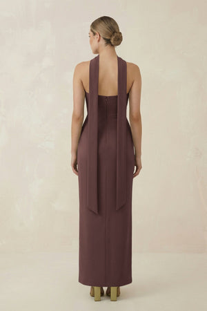 Strapless Sheath Midi Bridesmaid Dress With Ribbon in Espresso - KISS BRIDAL Bridesmaid Dresses