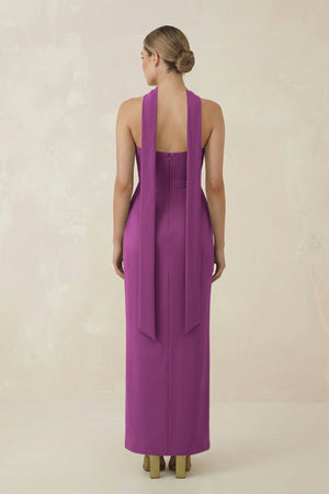Strapless Sheath Midi Bridesmaid Dress With Ribbon in Fig - KISS BRIDAL Bridesmaid Dresses